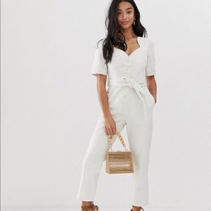 ASOS DESIGN Denim Sweetheart Jumpsuit Striped